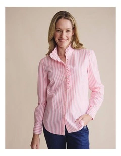 Henty Striped Frill Neck Shirt 1SHW00277 in Pink