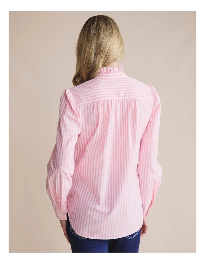 Henty Striped Frill Neck Shirt 1SHW00277 in Pink image 2