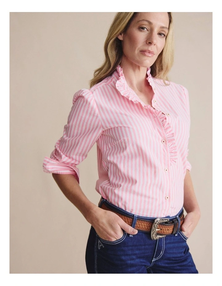 Henty Striped Frill Neck Shirt 1SHW00277 in Pink image 3