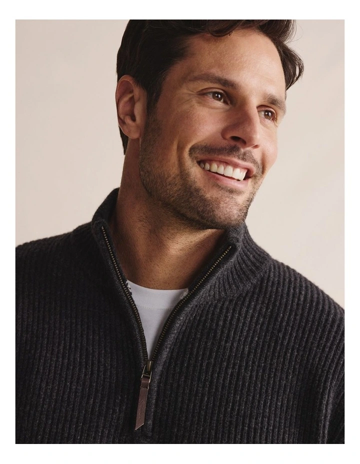 Bright Quarter Zip Knit Sweater 1KNM00194 in Grey image 4