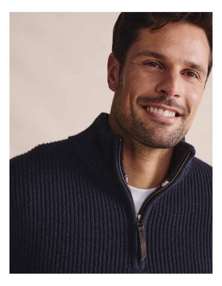 Bright Quarter Zip Knit Sweater 1KNM00194 in Blue image 3
