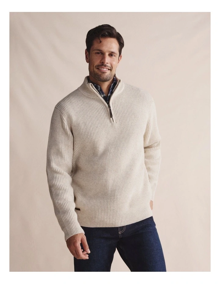 Bright Quarter Zip Knit Sweater 1KNM00194 in Beige image 1
