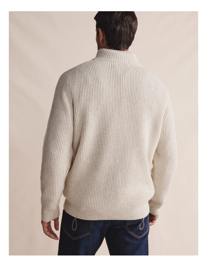 Bright Quarter Zip Knit Sweater 1KNM00194 in Beige image 2