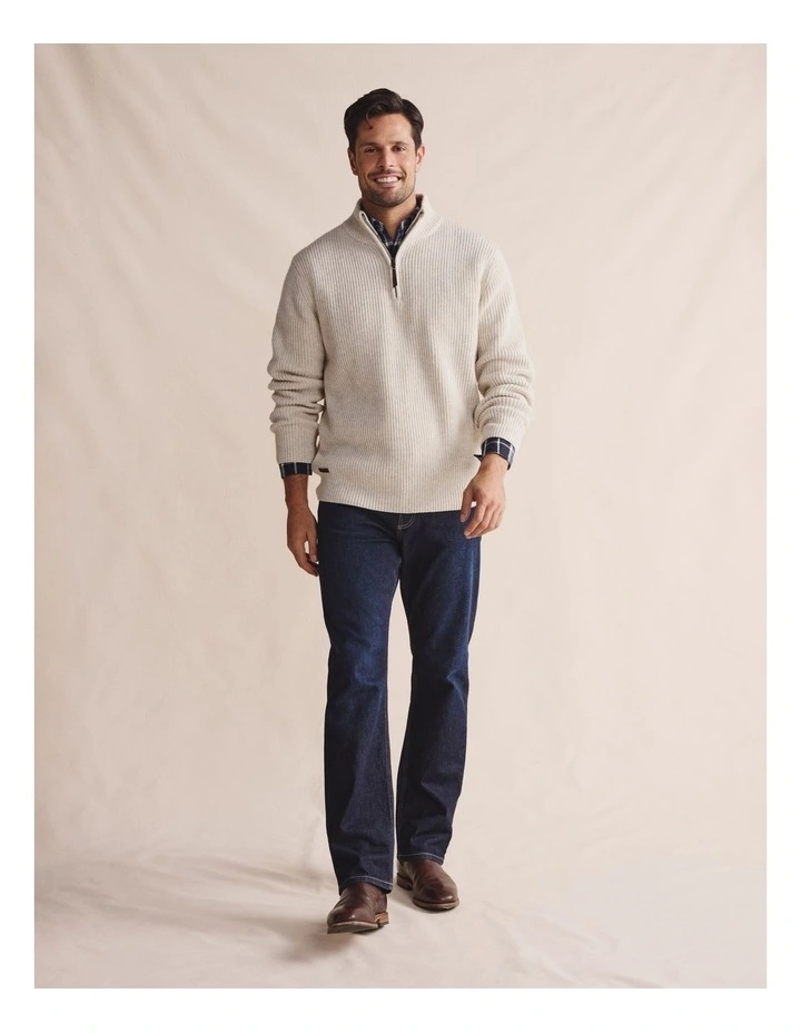 Bright Quarter Zip Knit Sweater 1KNM00194 in Beige image 3