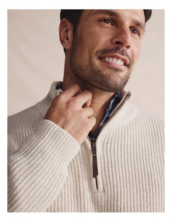 Bright Quarter Zip Knit Sweater 1KNM00194 in Beige image 4