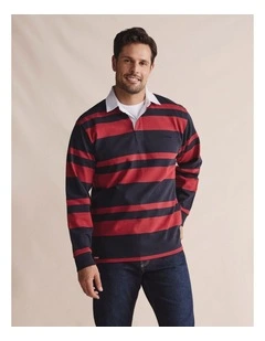 1TOM00283 Levendale Stripe Rugby Polo in Coonawarra