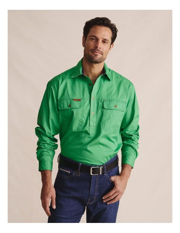 Brockman Half Placket Shirt in Green 1SHM00131 image 4