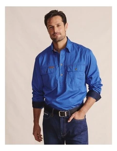 Brockman Half Placket Shirt in Blue 1SHM00131