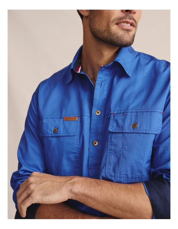 Brockman Half Placket Shirt in Blue 1SHM00131 image 3