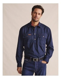 Brockman Half Placket Shirt in Blue 1SHM00131