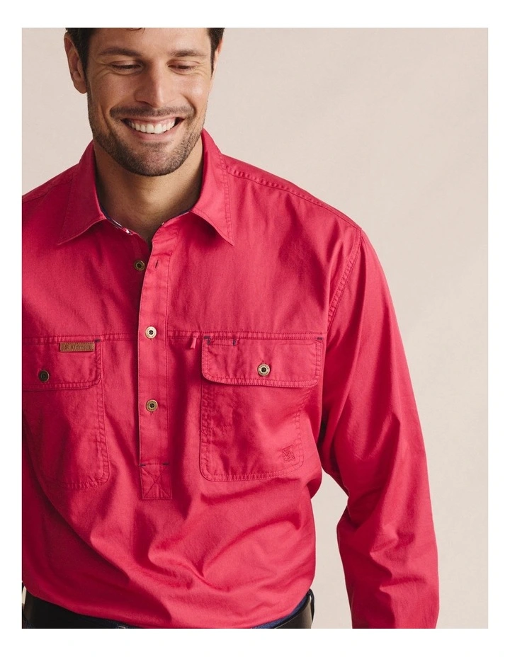 Brockman Half Placket Shirt in Red 1SHM00131 image 3