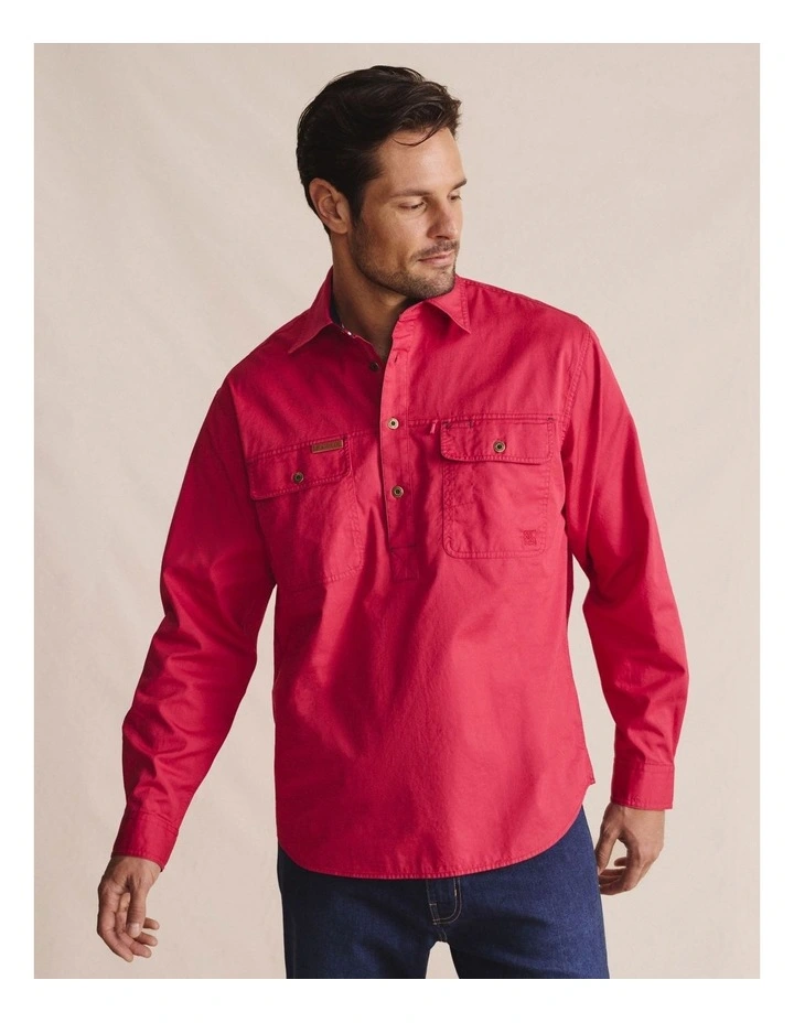 Brockman Half Placket Shirt in Red 1SHM00131 image 4