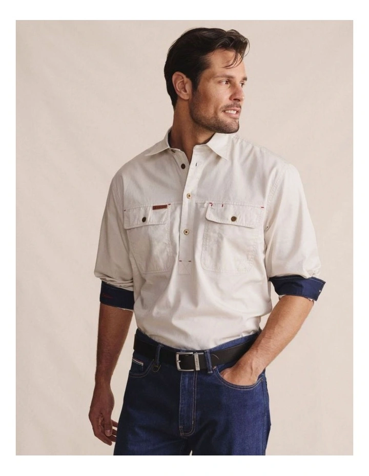 Brockman Half Placket Shirt in White 1SHM00131 image 1