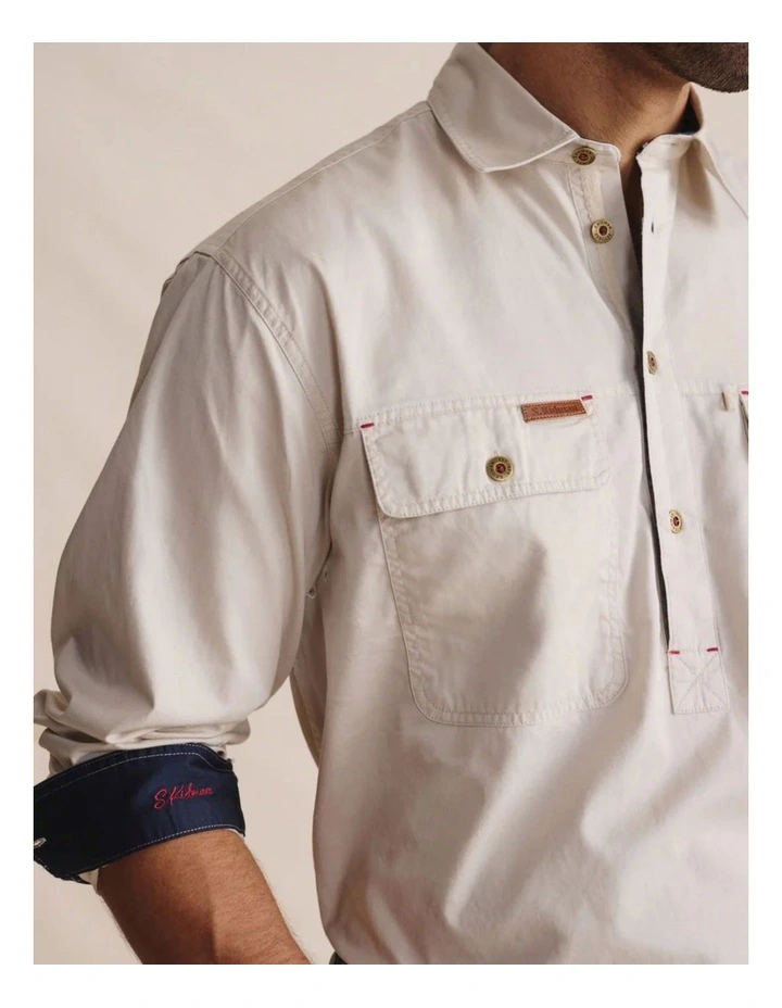 Brockman Half Placket Shirt in White 1SHM00131 image 3