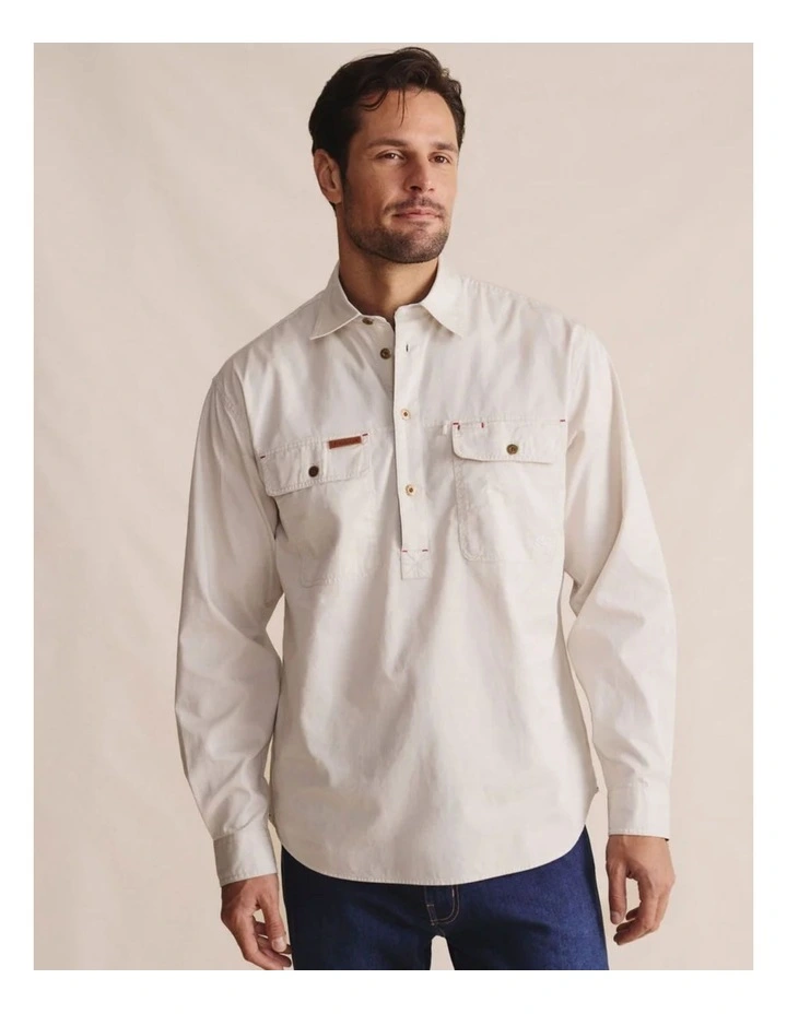 Brockman Half Placket Shirt in White 1SHM00131 image 4
