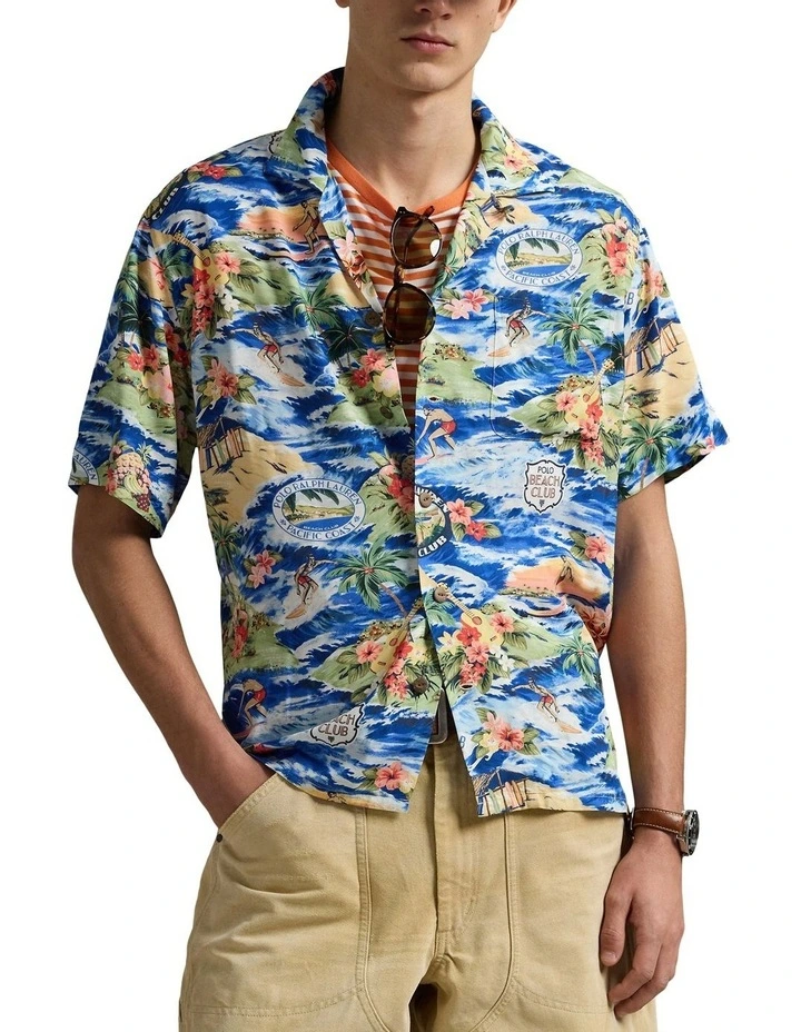 Classic Fit Beach-Print Camp Shirt in Multi image 1