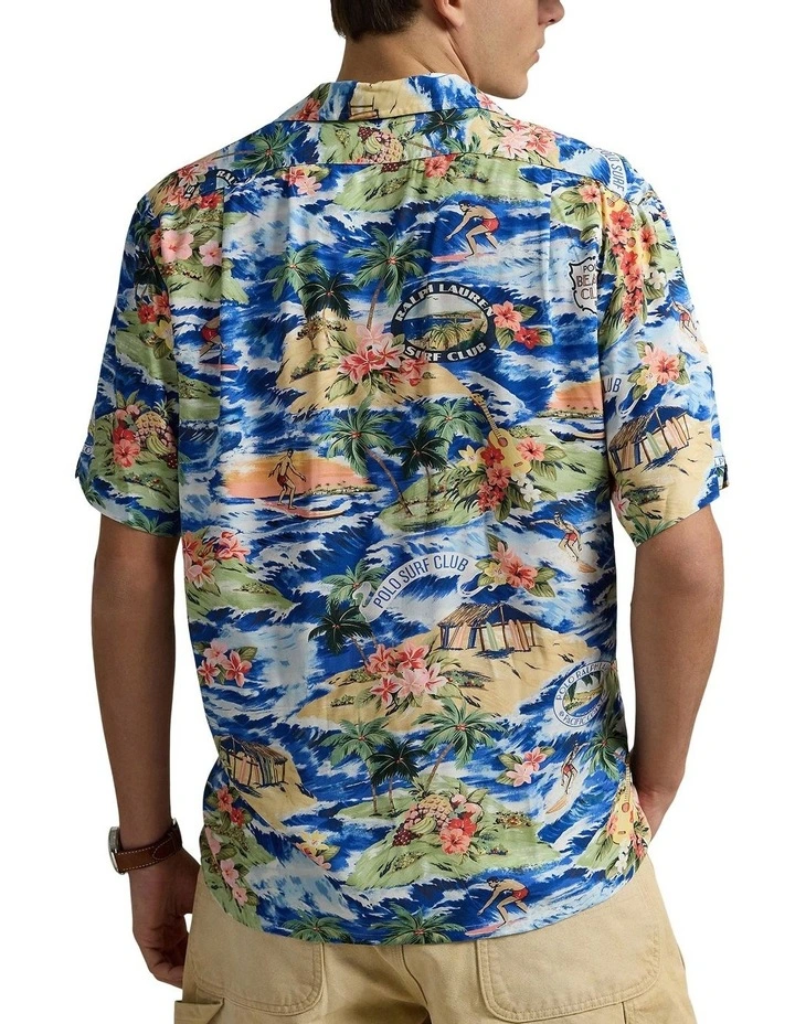 Classic Fit Beach-Print Camp Shirt in Multi image 2