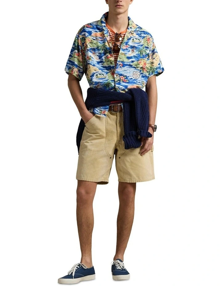 Classic Fit Beach-Print Camp Shirt in Multi image 3