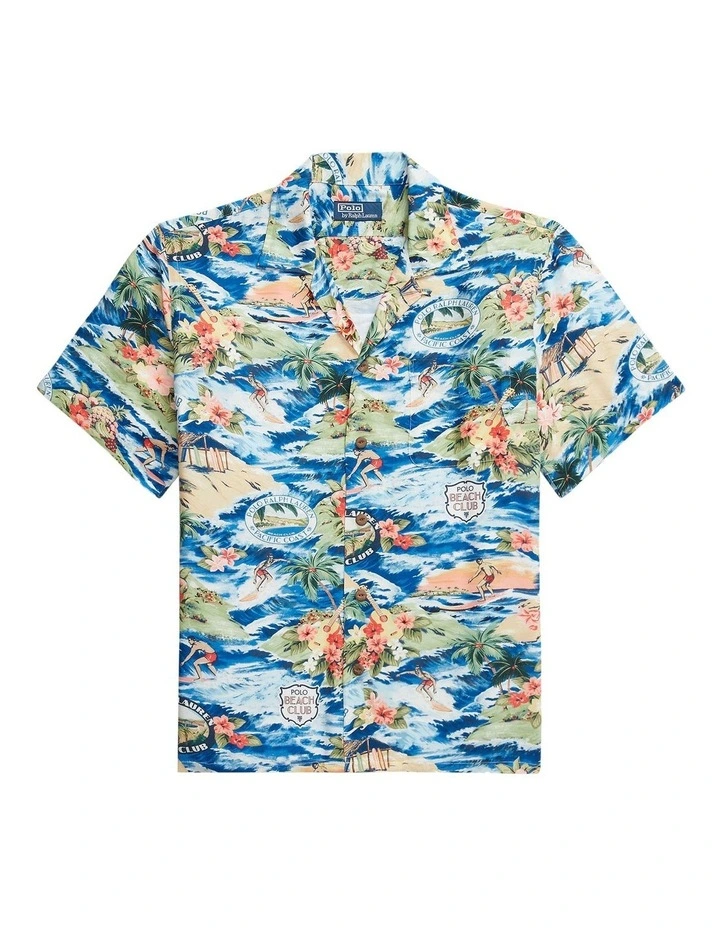 Classic Fit Beach-Print Camp Shirt in Multi image 4