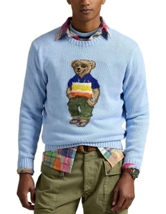 Polo Bear Cotton Sweater in Blue