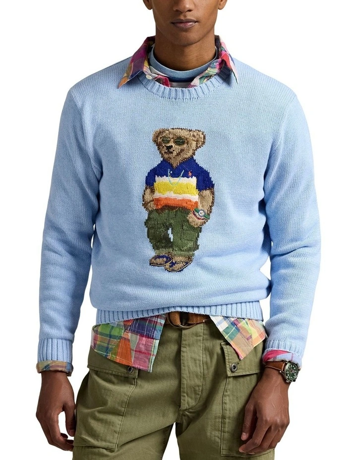 Polo Bear Cotton Sweater in Blue image 1