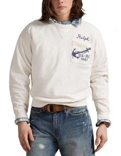 Vintage Fit Fleece Graphic Sweat Shirt in White
