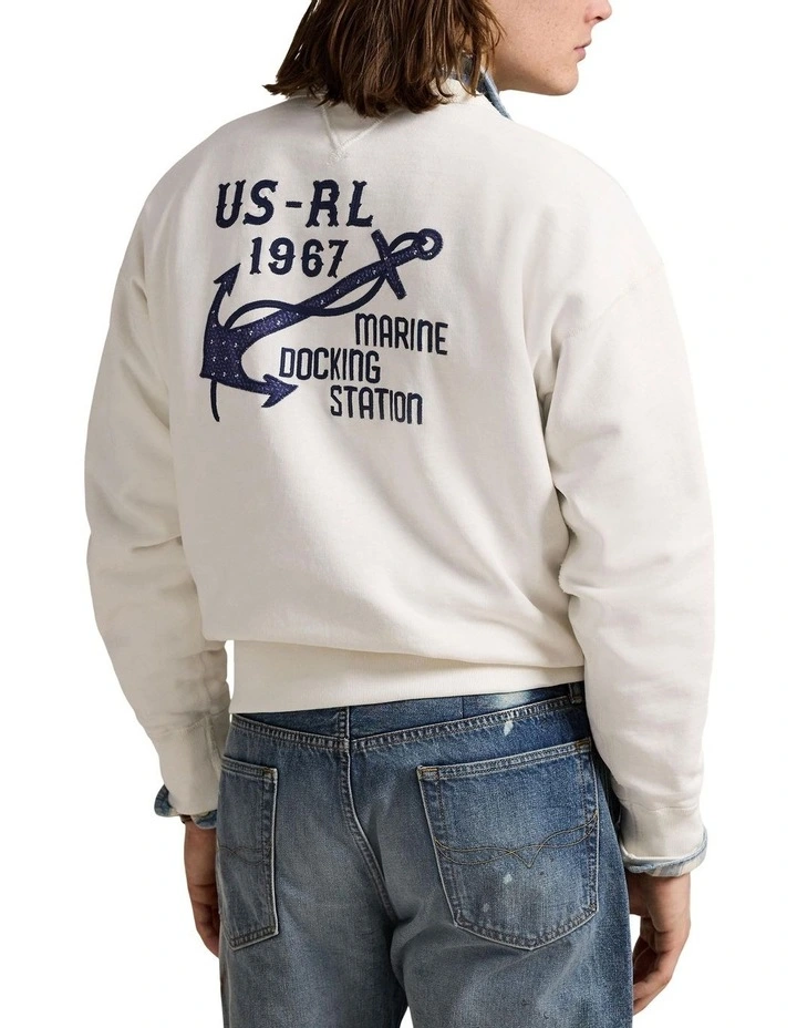 Vintage Fit Fleece Graphic Sweat Shirt in White image 2