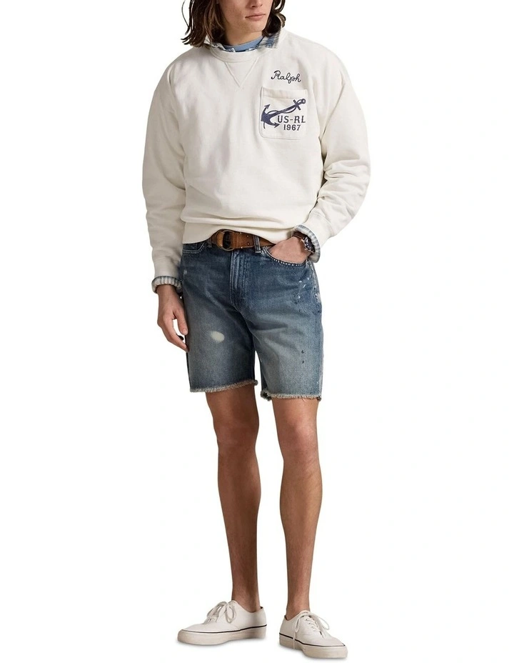 Vintage Fit Fleece Graphic Sweat Shirt in White image 3