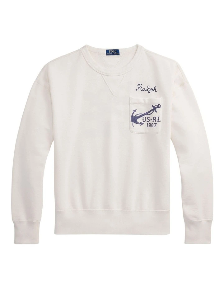 Vintage Fit Fleece Graphic Sweat Shirt in White image 4