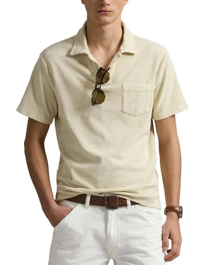 Mineral-Dyed Polo Shirt in Beige image 1