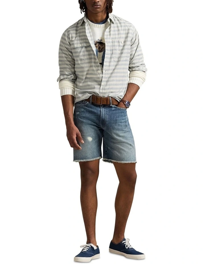 Classic Fit Plaid Workshirt in Beige image 3
