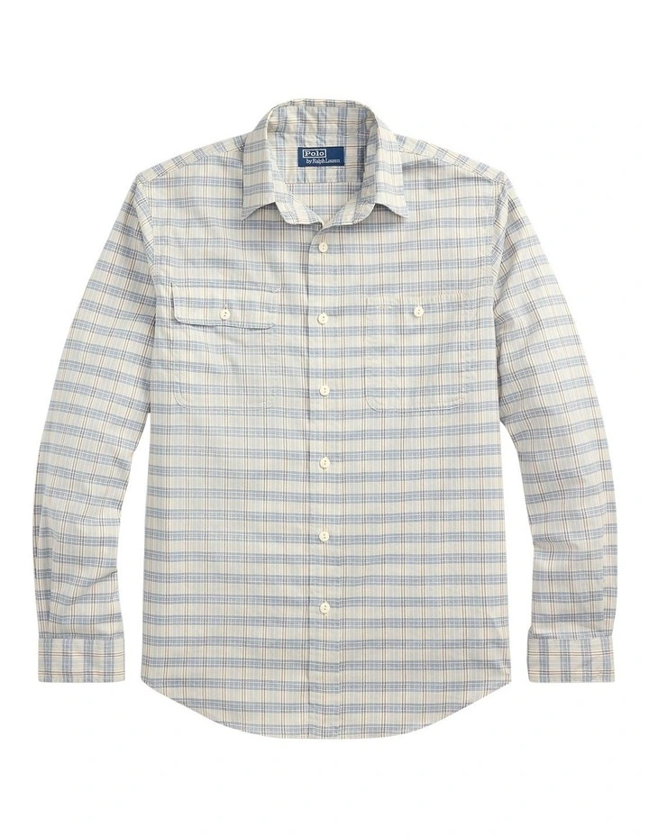 Classic Fit Plaid Workshirt in Beige image 4