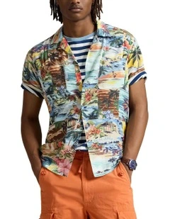 Classic Fit Patchwork-Print Camp Shirt in Multi