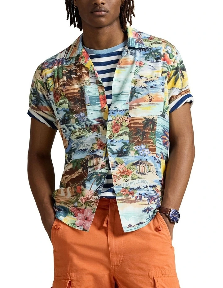 Classic Fit Patchwork-Print Camp Shirt in Multi image 1