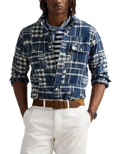 Classic Fit Patchwork Workshirt in Blue