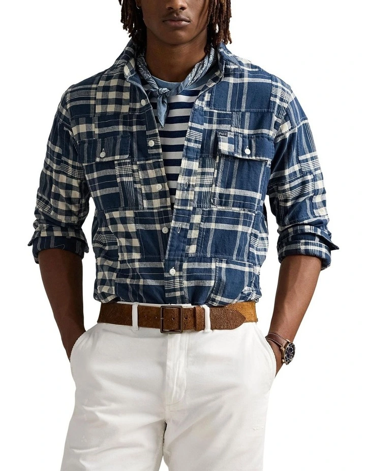Classic Fit Patchwork Workshirt in Blue image 1