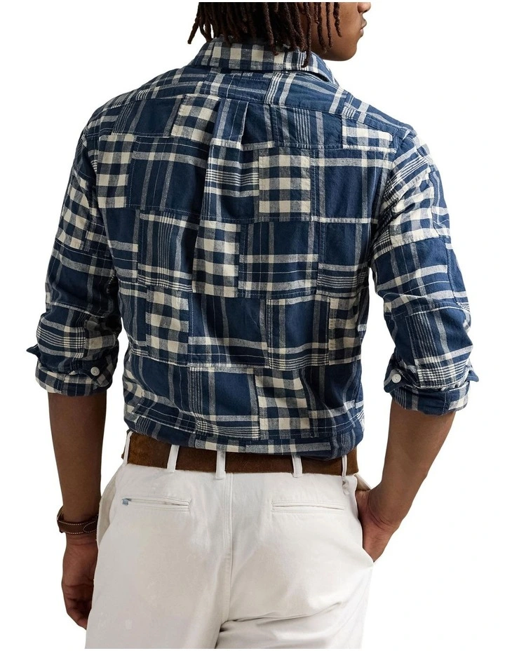 Classic Fit Patchwork Workshirt in Blue image 2
