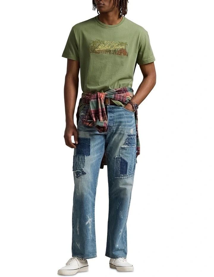 Classic Fit Embroidered Jersey T-shirt in Green image 3