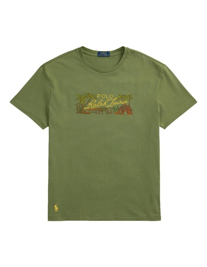 Classic Fit Embroidered Jersey T-shirt in Green image 4