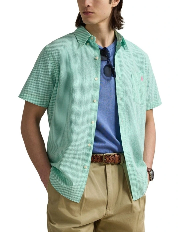 Prepster Classic Fit Seersucker Shirt in Green image 1