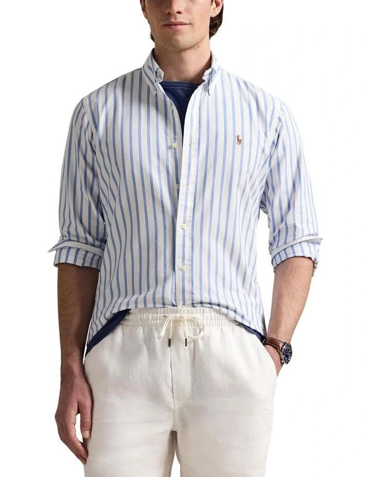 Classic Fit Striped Oxford Shirt in Blue image 1