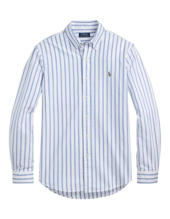 Classic Fit Striped Oxford Shirt in Blue image 4