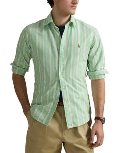 Classic Fit Striped Oxford Shirt in Green