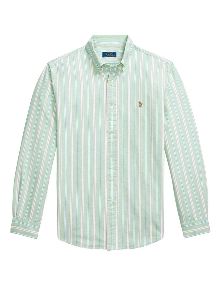 Classic Fit Striped Oxford Shirt in Green image 4