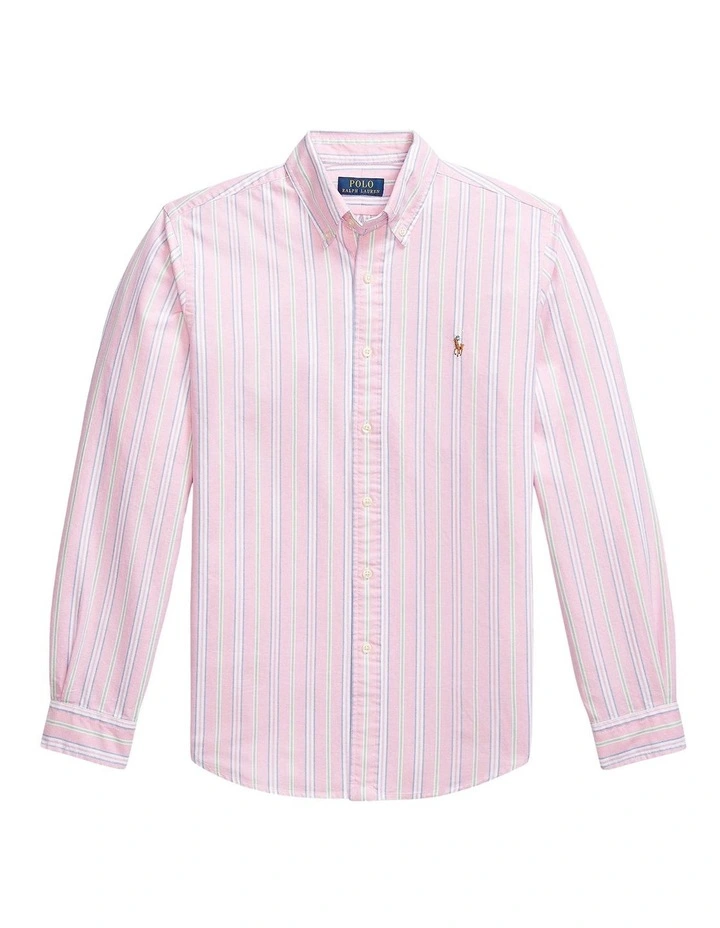 Classic Fit Striped Oxford Shirt in Pink image 4