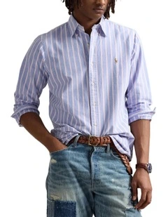 Classic Fit Striped Oxford Shirt in Blue