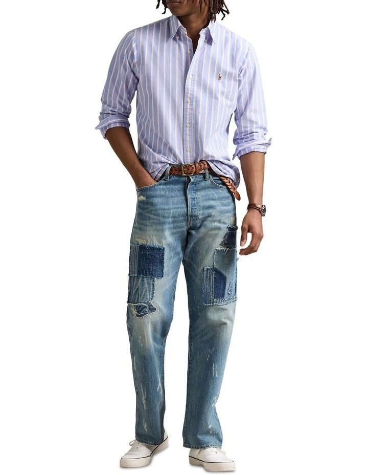 Classic Fit Striped Oxford Shirt in Blue image 3