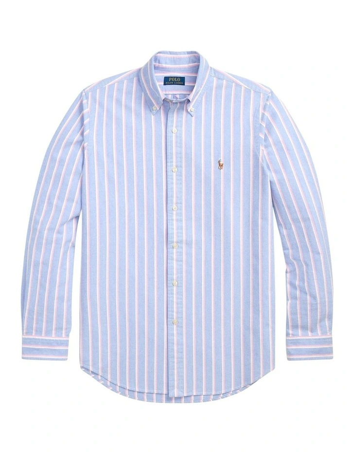 Classic Fit Striped Oxford Shirt in Blue image 4