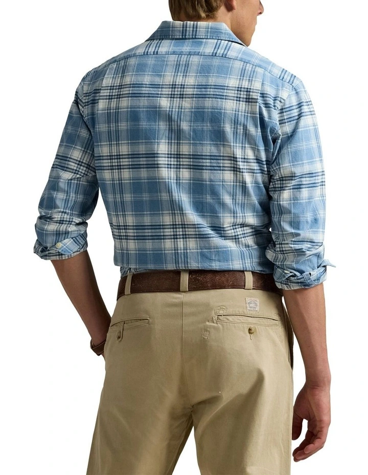 Classic Fit Indigo Plaid Camp Shirt in Blue image 2