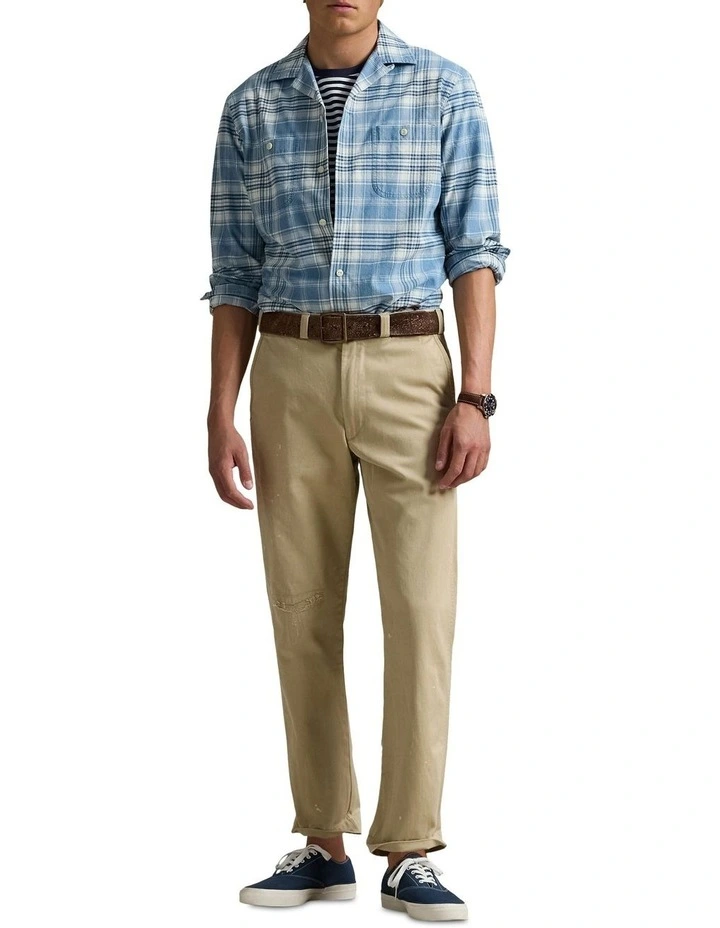 Classic Fit Indigo Plaid Camp Shirt in Blue image 3